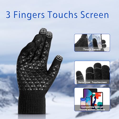 Touchscreen Winter Gloves for Driving and Hiking - Medium Black