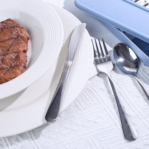 Portable Stainless Steel Utensil Set with Case - Blue
