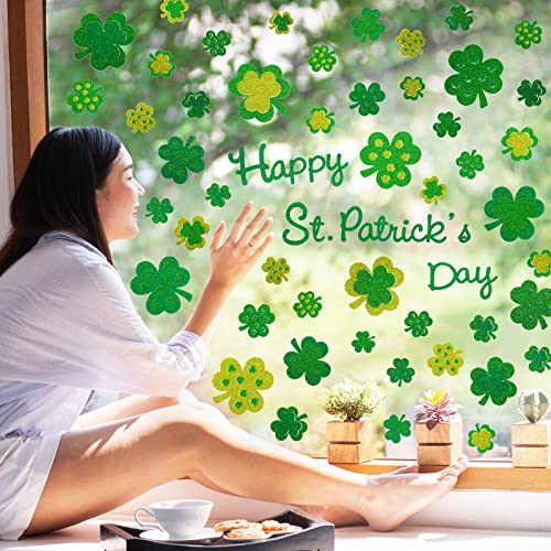 St. Patrick's Day Window Clings - 4 Sheets Glitter Shamrock Decals