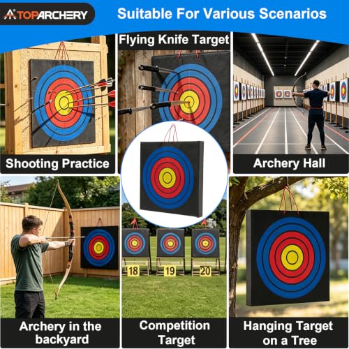 TOPARCHERY 50x50x5cm High Density Foam Archery Target with Rope Handle - New Vision-1 Layer