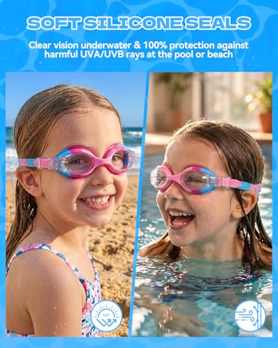 Aegend Kids Swimming Goggles Pink 3-8 Years Anti-UV Leak-Resistant Pack of 1