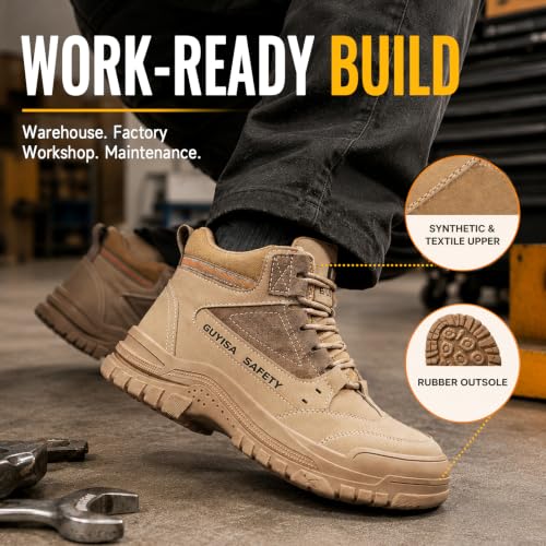 GUSAYEX Steel Toe Boots for Men 9.5 Brown-3086 Puncture-Resistant Work Boots