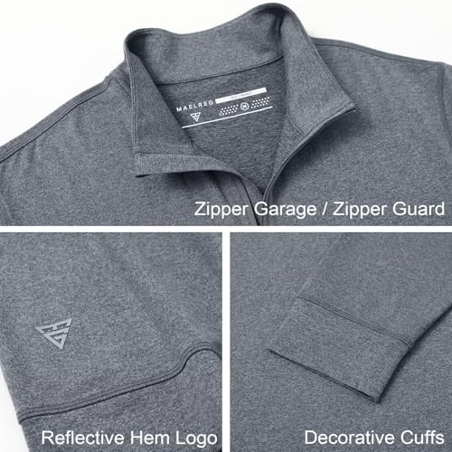 Men's Quarter Zip Pullover Golf Sweater - Moisture-Wicking Heather, Large, Black/Grey Heather