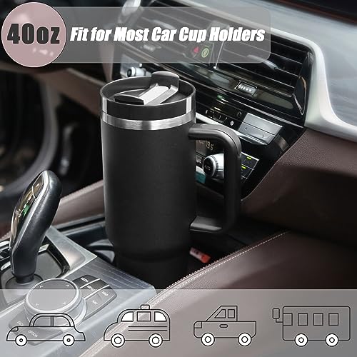 Black 40 oz Stainless Steel Tumbler with Handle & Straw Lid - Bulk 4 Pack