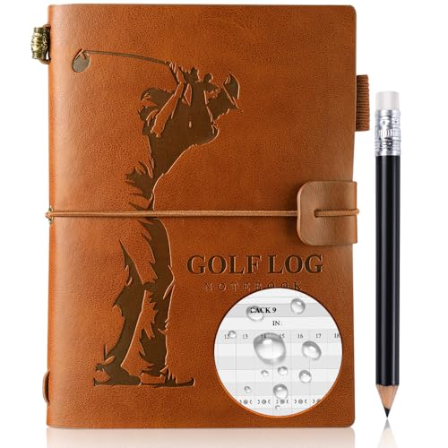 Golf Scorecard Book with Pencil - Splashproof PU Leather, Brown