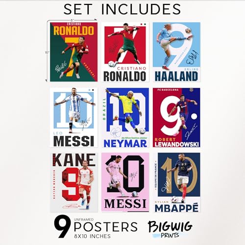 Soccer Posters Set of 9 - Unframed 8x10 in for Boys Bedroom