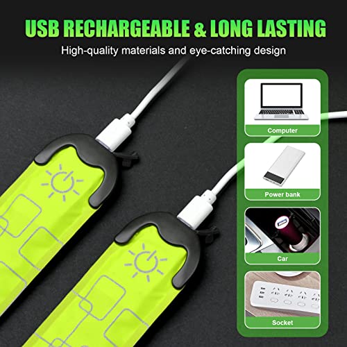 LED Armbands - Rechargeable High Visibility Reflective Lights, 2 Pack - Green