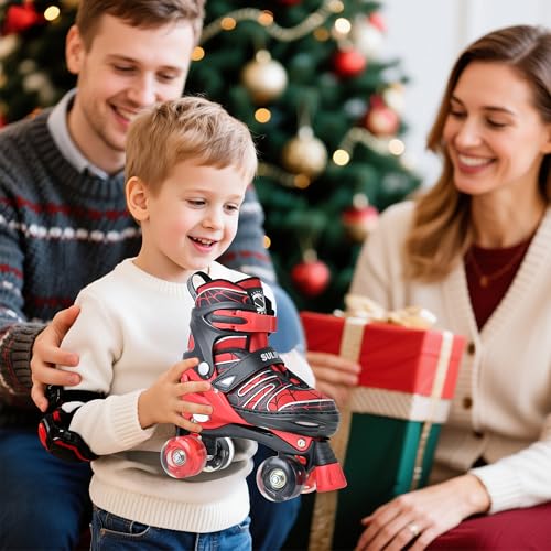 Adjustable Kids Roller Skates with Light-Up Wheels - Spider Red