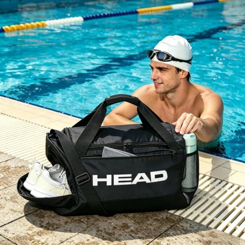 HEAD 45L Waterproof Gym Duffle Bag with Shoe & Wet Pocket - Black