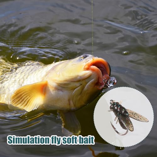 20-Piece PVC Black Fly Fishing Lures with Hooks - Realistic Soft Bait
