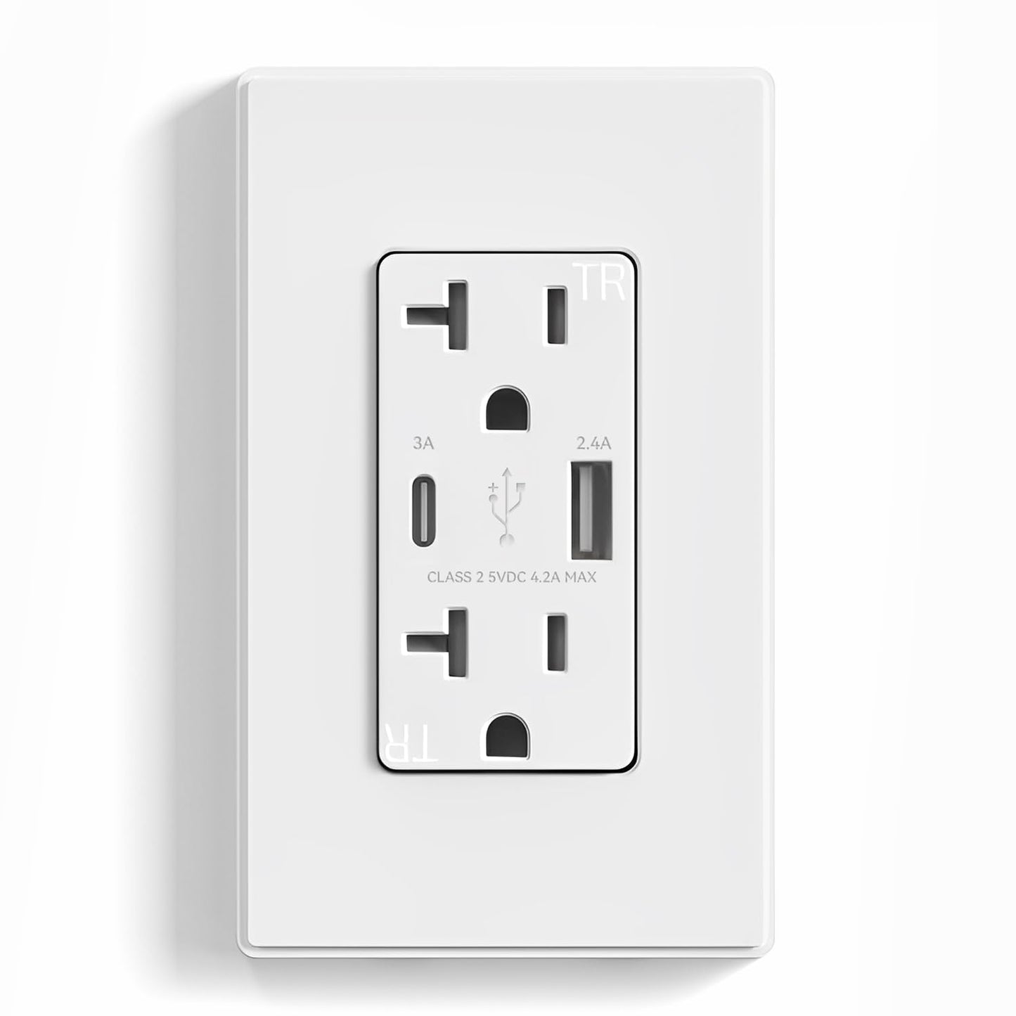 USB Wall Charger Outlet with A & C Ports - 15A Tamper Resistant, UL Listed, 6 Pack, Light Almond