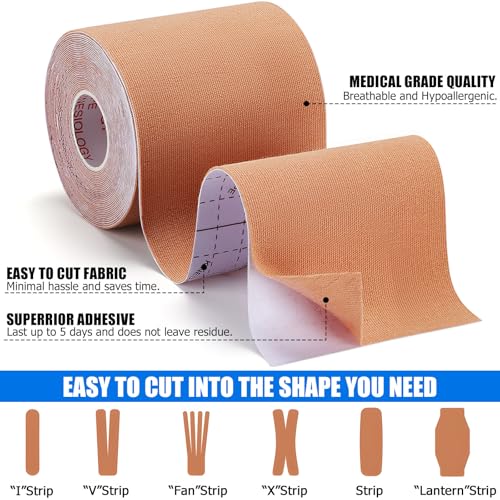 Waterproof Kinesiology Tape 3in x 5.5yd for Shoulder & Joint Support Beige