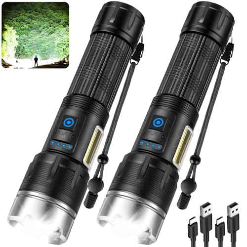 Cinlinso Flashlights High Lumens Rechargeable, 2 Pack 99,000 Lumens Super Bright Flashlight, 7 Modes LED Flashlight, IPX7 Waterproof Powerful Flash Light for Home, Outdoor, Emergencies