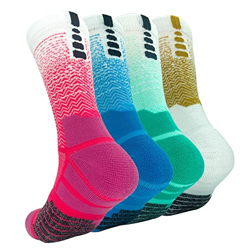 Breathable Athletic Crew Socks - Cushioned Compression, 4 Pairs, Size 6-12