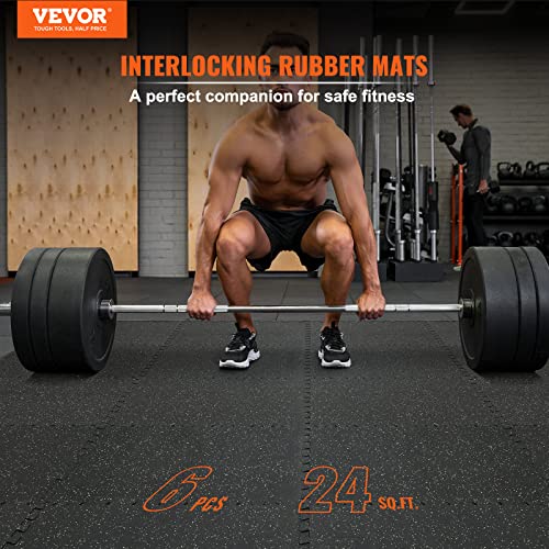 Interlocking Gym Floor Mats - 25 x 25 in - Black & Gray - 6 Tiles