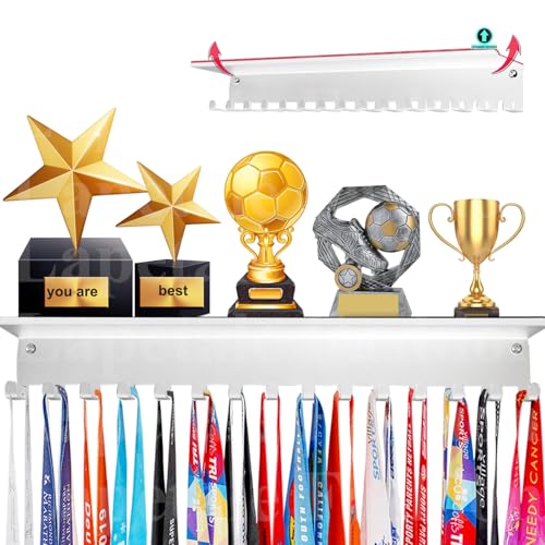 Non-Slip Medal and Trophy Display Shelf with Hooks - 16"
