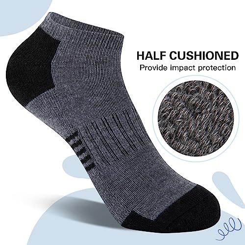 Boys Low Cut Ankle Socks - 10 Pairs, Cushioned Sole, 7-10 Years / Black