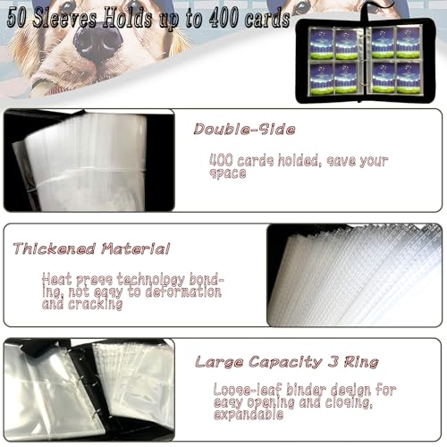 Baseball Card Binder - 400 Pockets, 3 Ring Zipper Album - Black