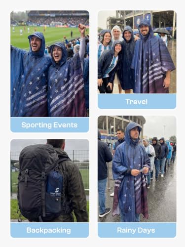 SaphiRose American Flag Hooded Waterproof Rain Poncho for Men & Women - Outdoor Jacket