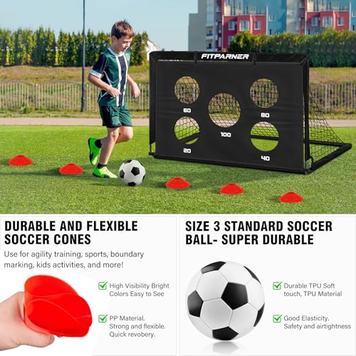 Portable Backyard Soccer Goals Set - 4x3FT - 2 Pack with Target & Cones
