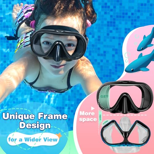 Kids Swim Goggles Mask with Nose Cover - Black L (8-16)