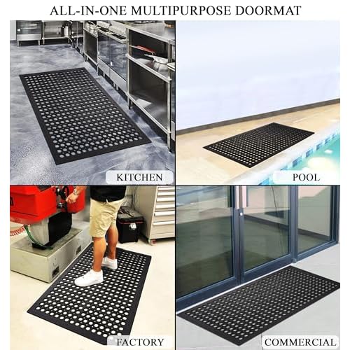 A1HC New All Purpose Anti Fatigue Versatile Rubber Floor Mat with Drain Holes ? Perfect as Workplace Mat, Restaurant Kitchen Mat, Bar Area Mat, Commercial, Industrial Anti Fatigue Mat 32x47 Inches