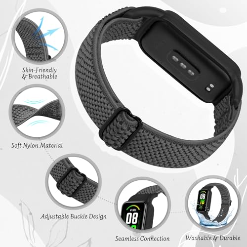 TumpCez Black & Grey Solo Loop Elastic Nylon Strap for Amazfit Band 7 – Soft Adjustable Sport Replacement