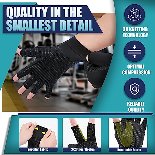 Copper Arthritis Compression Gloves - Large Fingerless - Black