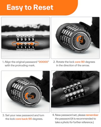 5-Digit Combination Bike Lock - Heavy Duty Keyless Security Chain Lock