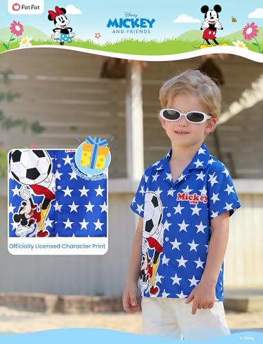 Boys Hawaiian Shirt with Disney Characters - Mickey Mouse Blue, 8-9Y