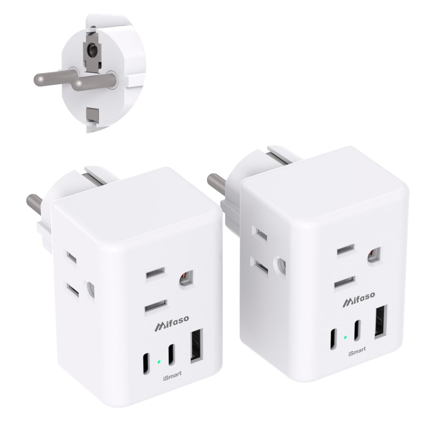 France Power Adapter, Portugal Adapter Plug, Germany Plug Adapter, Type E F European Travel Plug Adapter with 3 Outlets 3 USB Charging Ports(2 USB C), Travel Essentials to Most Europe EU