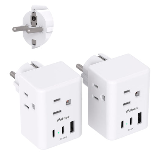 France Power Adapter, Portugal Adapter Plug, Germany Plug Adapter, Type E F European Travel Plug Adapter with 3 Outlets 3 USB Charging Ports(2 USB C), Travel Essentials to Most Europe EU