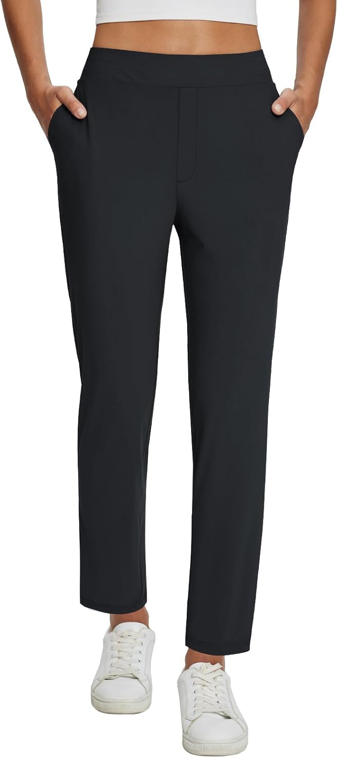 Baleaf Women's Stretch Travel Pants - Dressy Slacks with Zipper Pockets for Work & Golf | Comfortable Fit