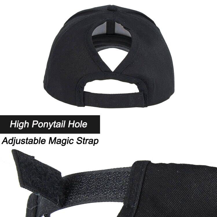 High Ponytail Baseball Cap - Women’s Adjustable Sun Hat - Black