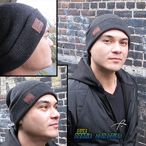 Fold Up Cuffed Beanie Hat - Lightweight Acrylic Knit - Charcoal