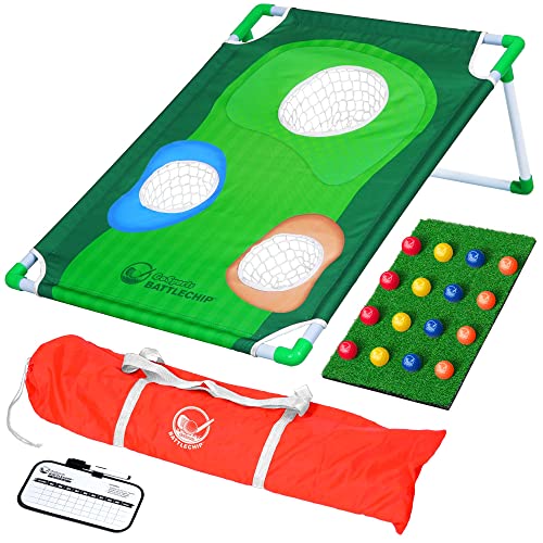 BattleChip Classic Backyard Golf Cornhole Set with Target, Chipping Mats, Foam Balls & Carry Case – Includes 3x2 ft Target