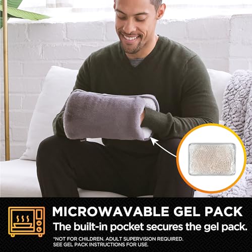 Brookstone Charcoal Faux Fur Hand Warmer Muff with Microwavable Gel Pack
