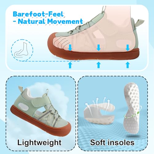 BARERUN 5.5-6.5 Toddler Water Shoes Cyan, Quick-Dry Mesh Beach & Pool Barefoot Walking Sneakers