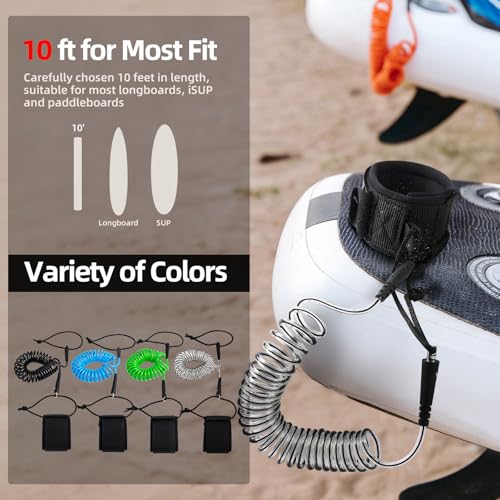 10ft Coiled Paddle Board Leash - Black Clear Core Lite