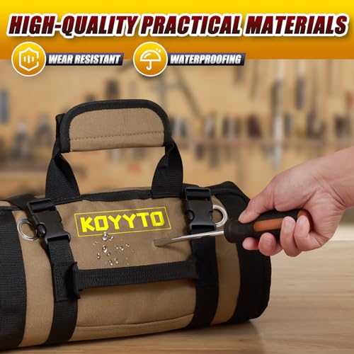 Premium Tool Roll up Bag - Heavy Duty Small Tool Bag Organizer and Storage with W/Detachable Pouches,Waterproof Oxford Cloth,Suitable for Motorcycle,Truck,Electrician,Mechanics etc,Brown
