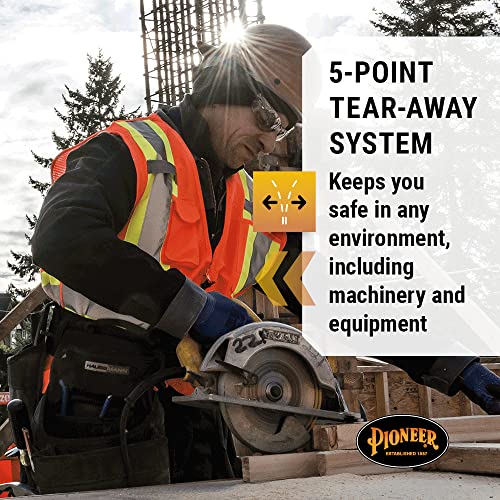 Pioneer Hi Vis Tear-Away Mesh Back Safety Vest for Me - Reflective Tape, 4 Pockets - Construction, Traffic, Security - Orange