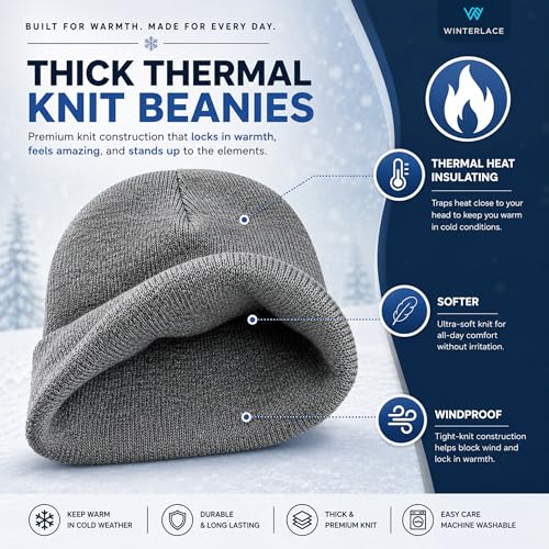 Thick Thermal Knit Beanie - Cuffed Skull Cap for Men & Women - One Size / Black