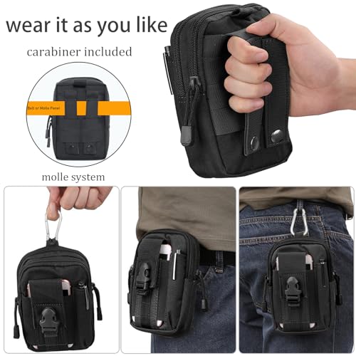 Hynhsun 2 Pack Tactical Molle Pouches - Universal EDC Waist Bag Pouches, Black
