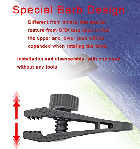 ORXPLUS 4-Piece Knot-Free Tarp Clips with Hook - 3.54 Inch Camping Clamp Set