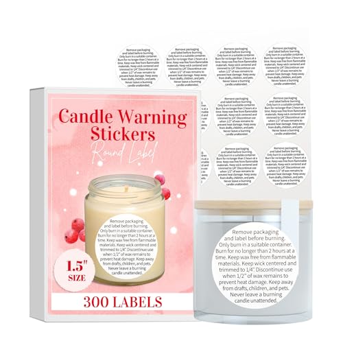 1.5-Inch Candle Safety Warning Labels - 300 Count Black & White Stickers