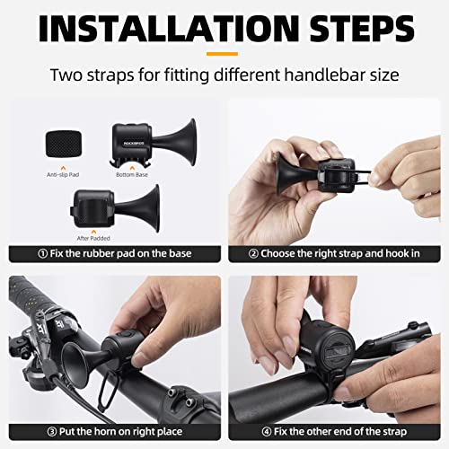 ROCKBROS 120dB Electric Bike Horn Black – IPX4 Waterproof, Quick Install