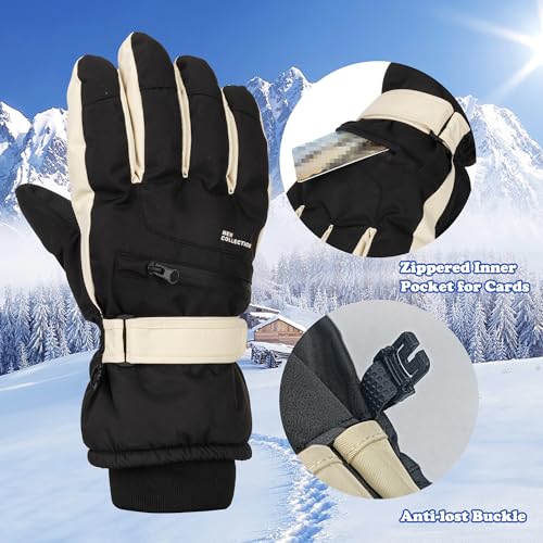 Waterproof Insulated Ski Gloves with Pocket - Men's Black 11.5x4.7in