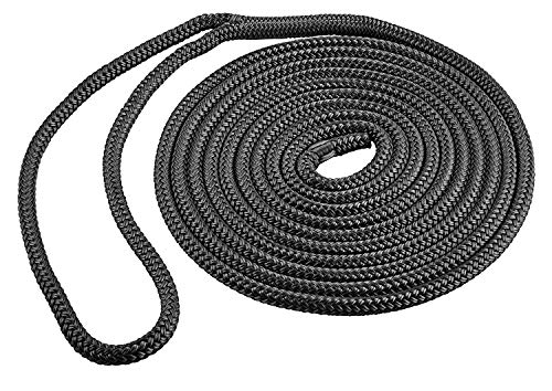 ACY Marine Double Braided Nylon Dock Line 1/2-Inch x 15 Feet Black - Reinforced Boat Rope for Mooring
