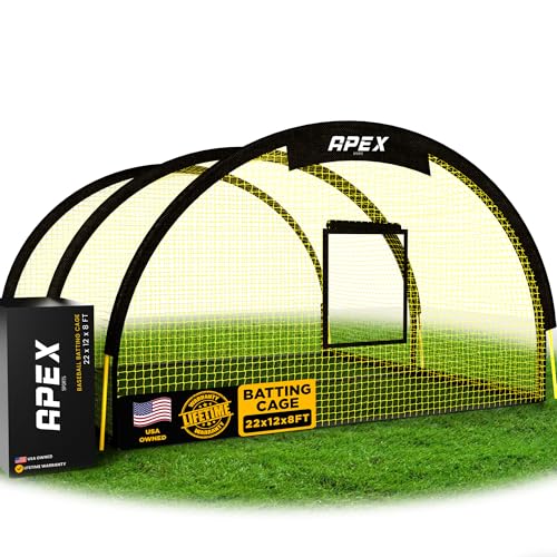 Portable Baseball & Softball Batting Cage with Pitching Machine Hole - 22ft x 12ft x 8ft