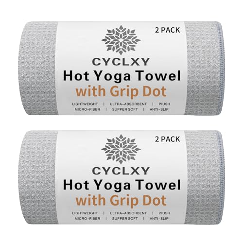 Non-Slip Yoga Towels - 2 Pack Hot Yoga Towel Set, Gray - 72" x 26.5"